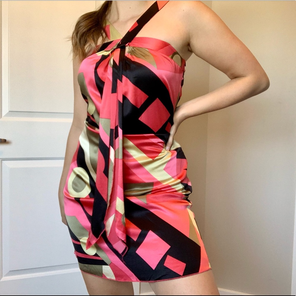 100% Silk Geometric Print Dress